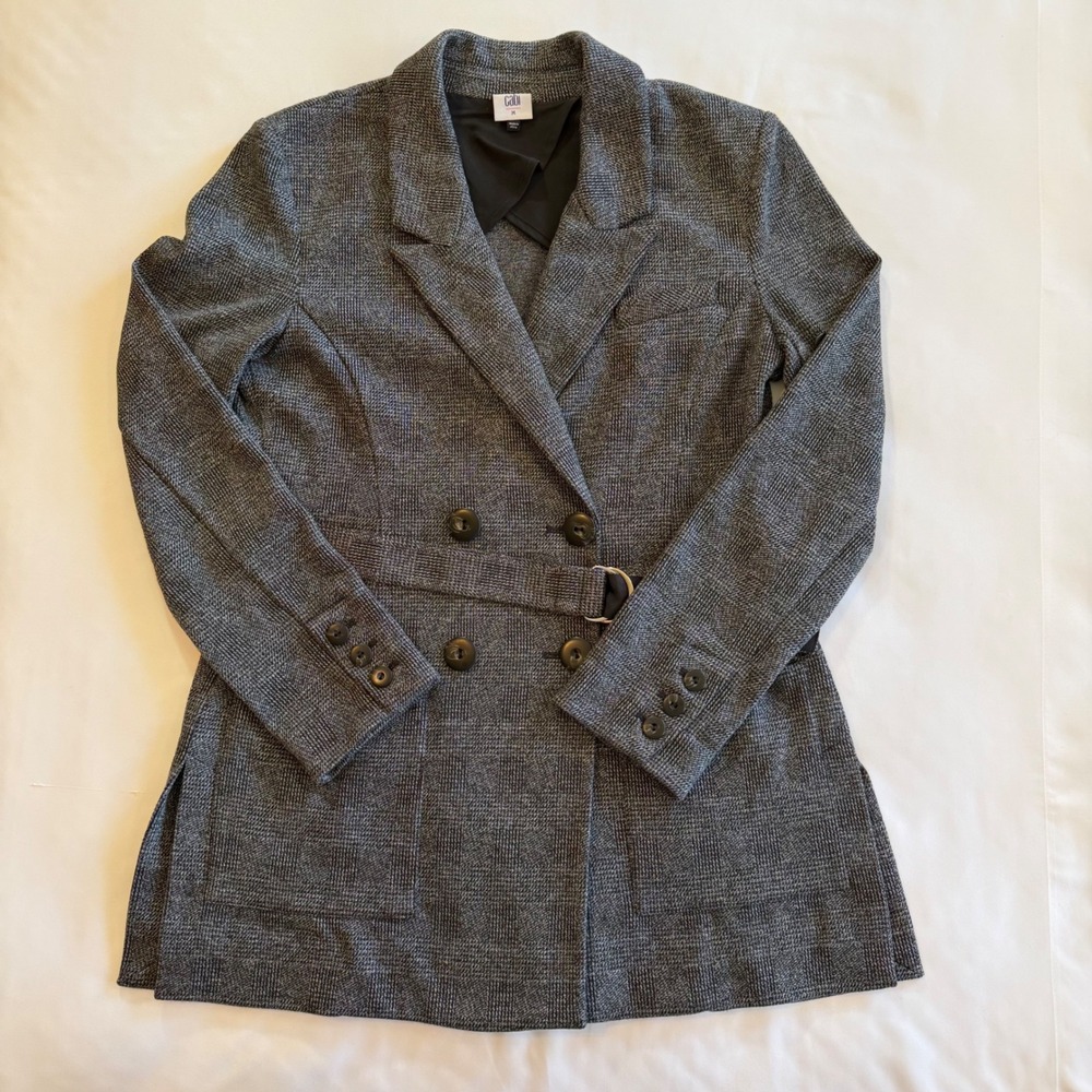 Plaid Double Breasted Jacket Cabi Bond Blazer 3728 Belted Grey Glen Size Medium